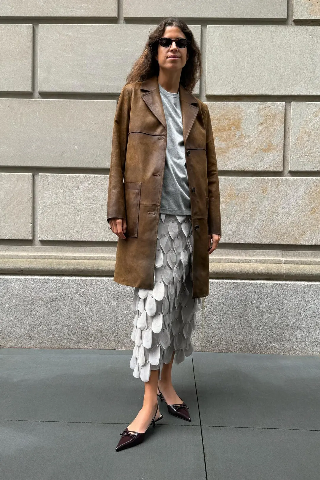 Юбка миди ZW Collection с бусинами, Zara