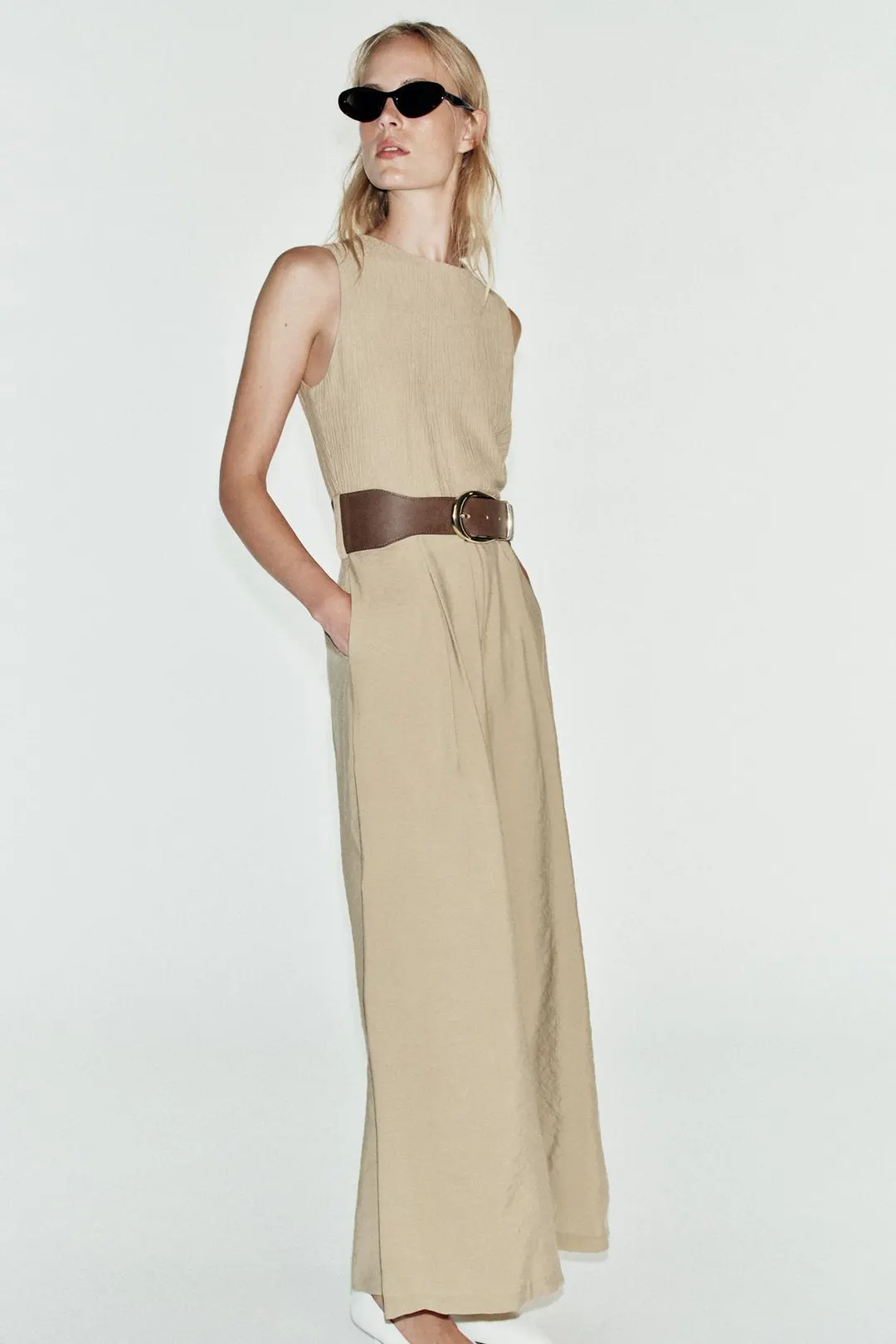 Комбинезон с широкими брючинами и поясом, Zara