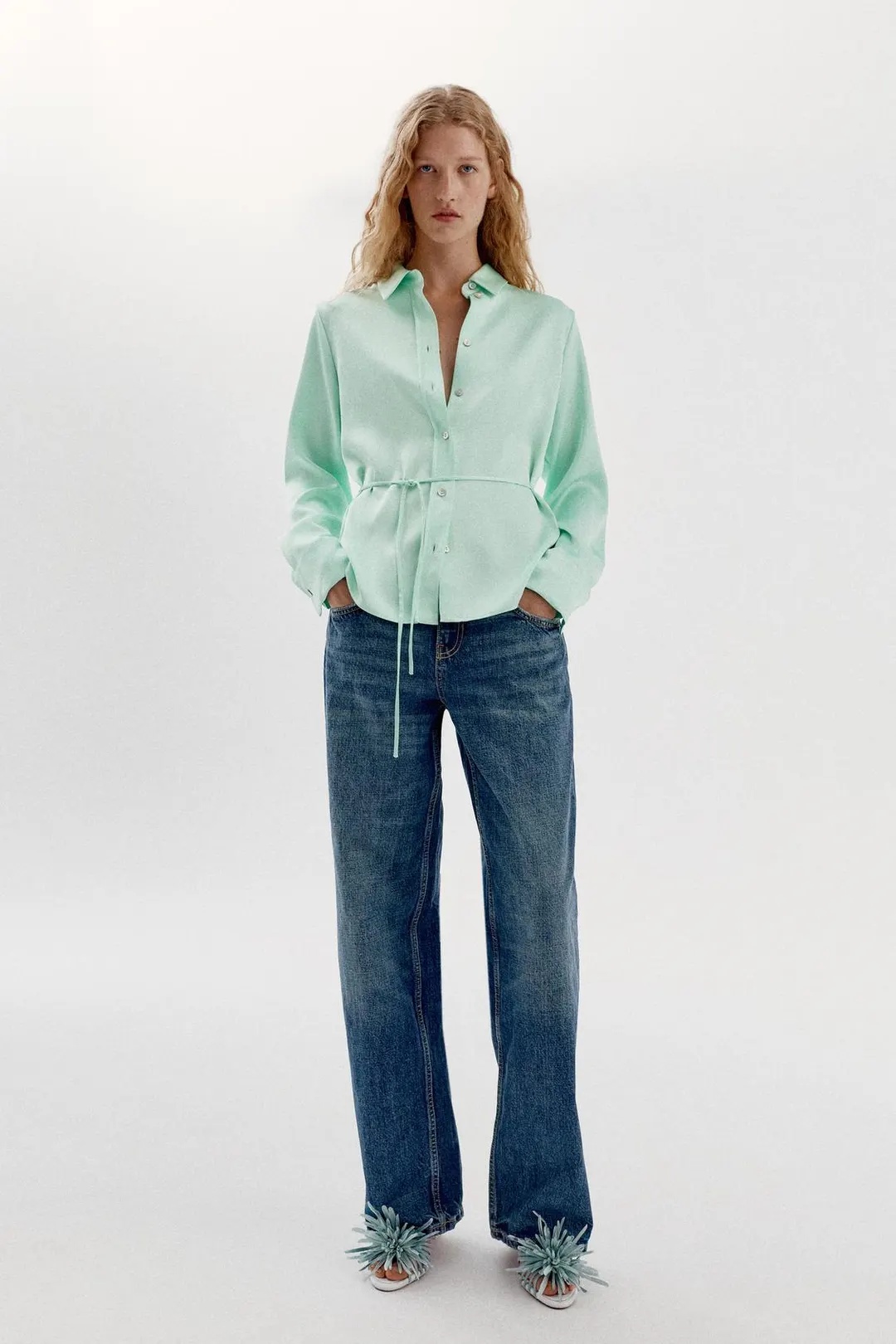 Рубашка атласная с завязками сзади, Zara