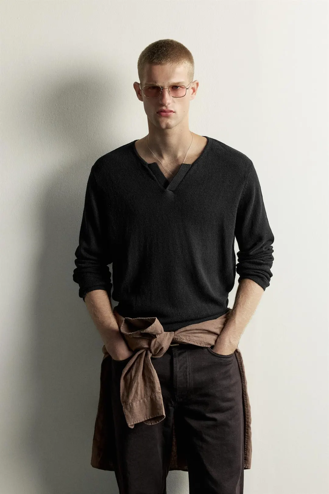 Футболка вязаная из хлопка и льна, Zara