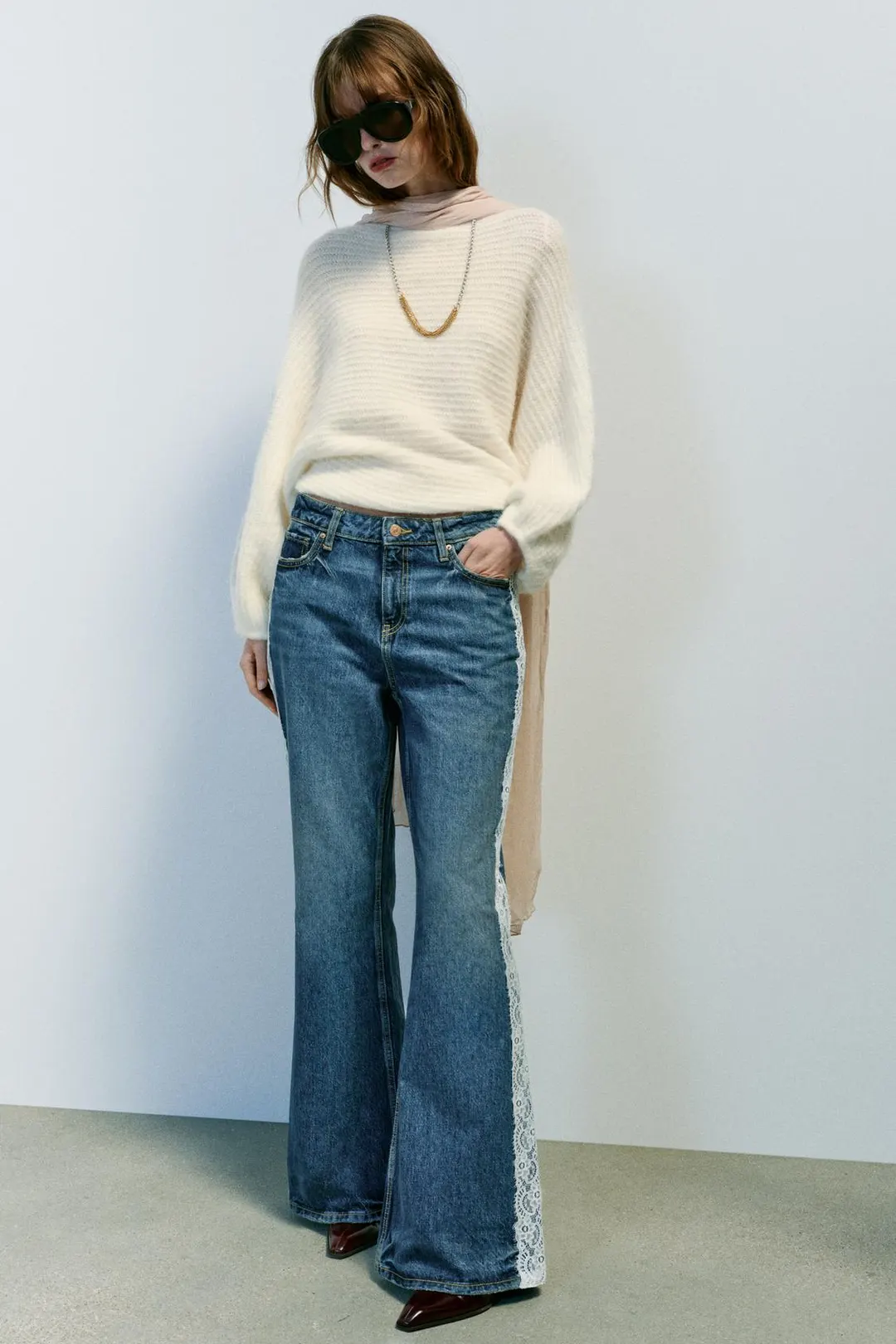 Джинсы bootcut Z1975 с высокой посадкой и боковой шнуровкой, Zara