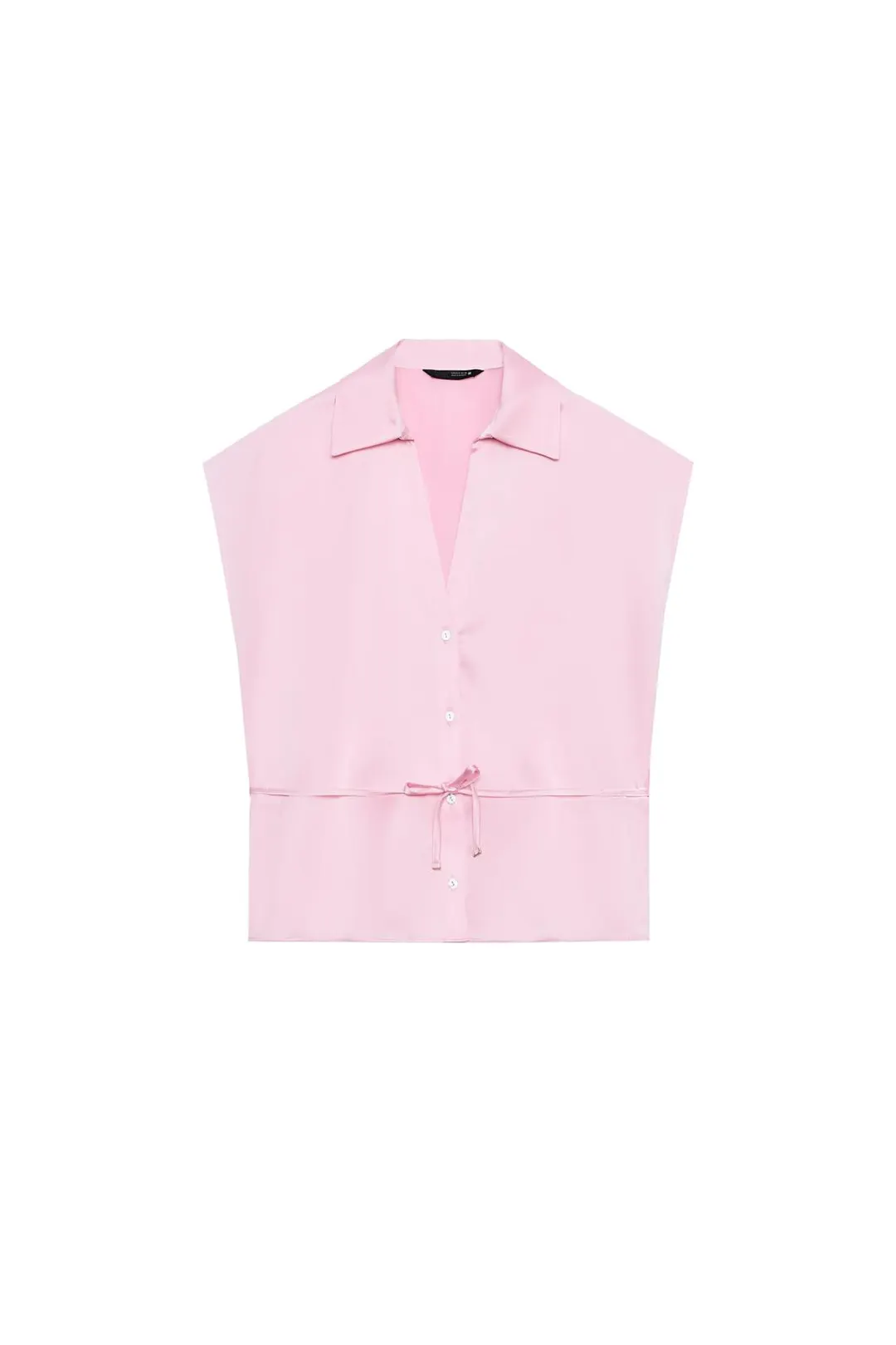 Атласная рубашка с короткими рукавами и поясом, Zara