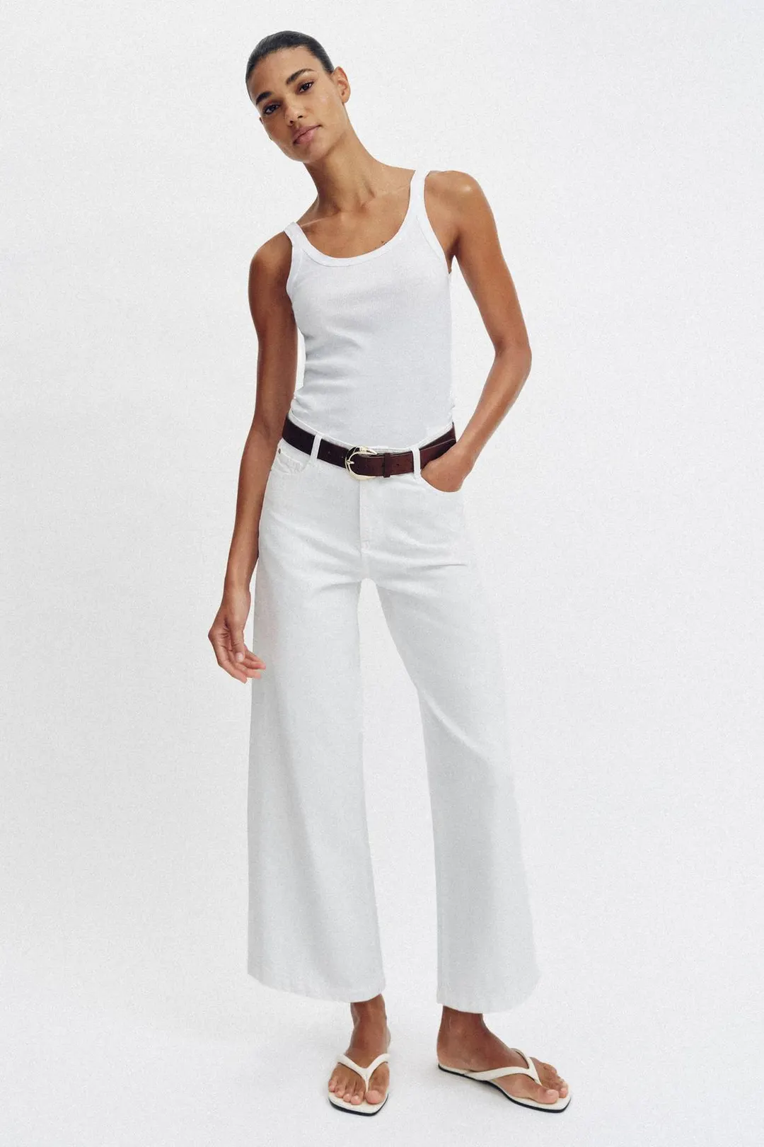 Укороченные широкие джинсы с высокой посадкой и ремнем, Zara