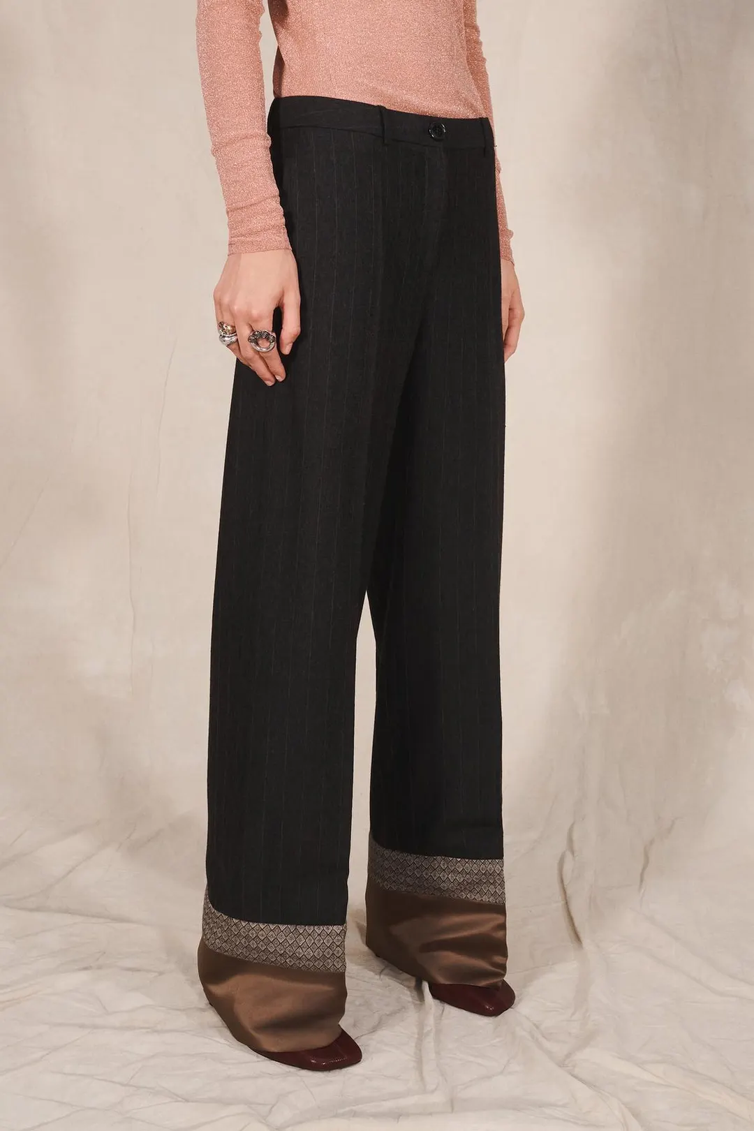 Брюки в полоску с контрастным низом Limited Edition, Zara