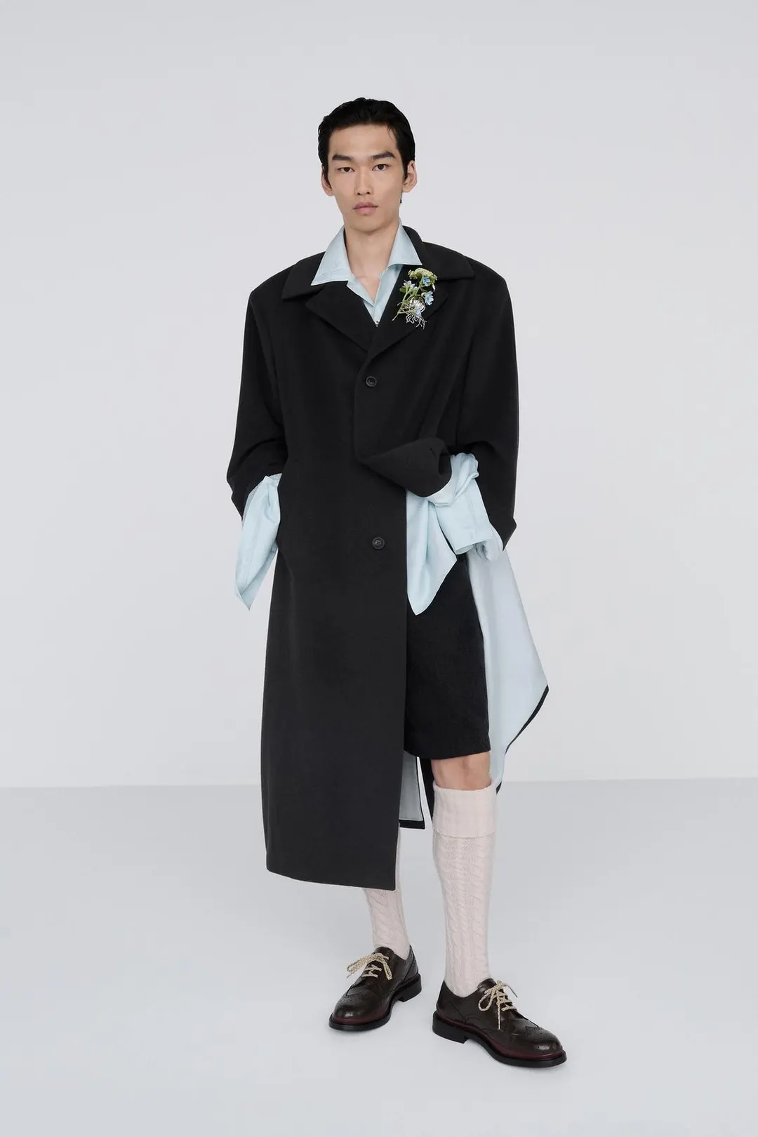 Пальто длинное контрастное, Zara