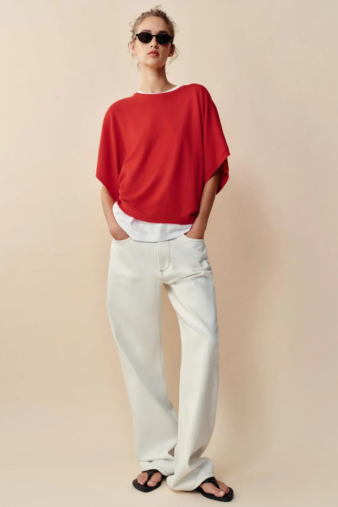 Широкий вязаный топ с короткими рукавами, Zara
