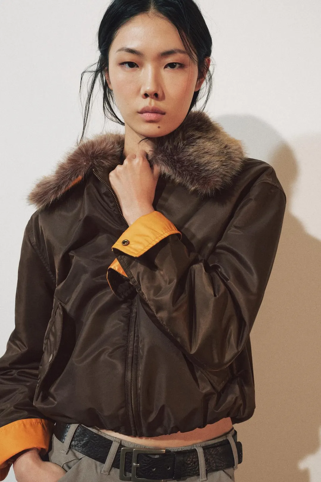 Куртка-бомбер ZW Collection с воротником из искусственного меха, Zara