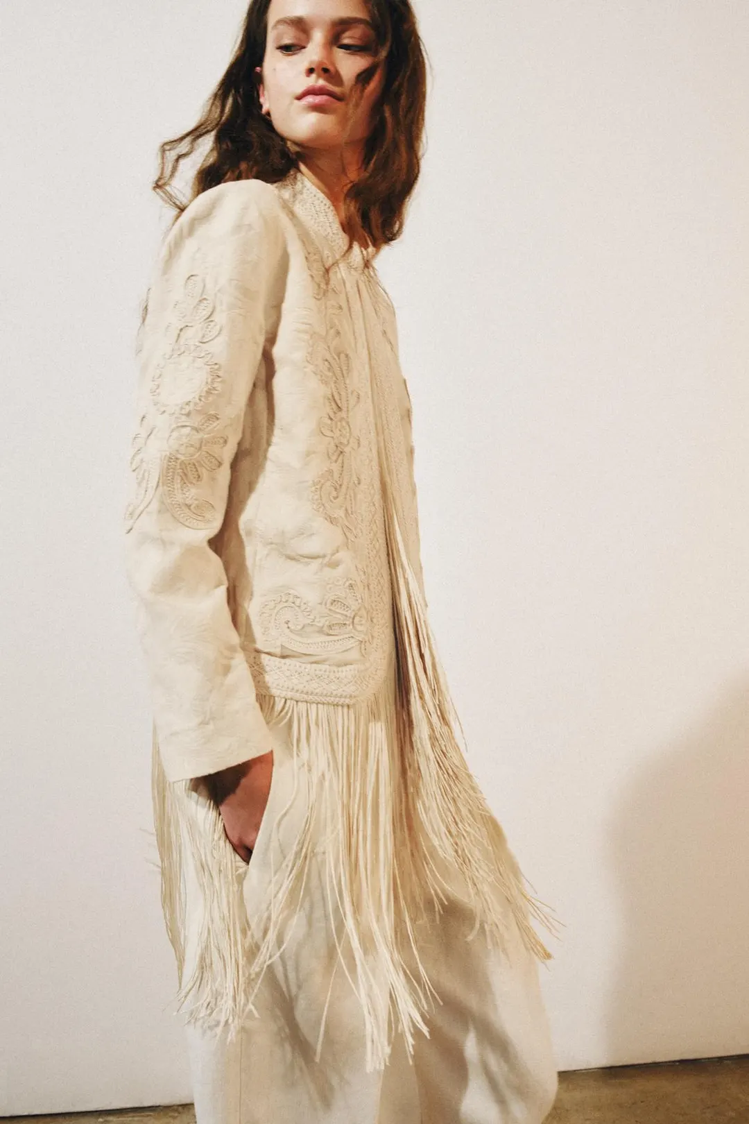 Куртка с вышивкой и бахромой ZW Collection, Zara