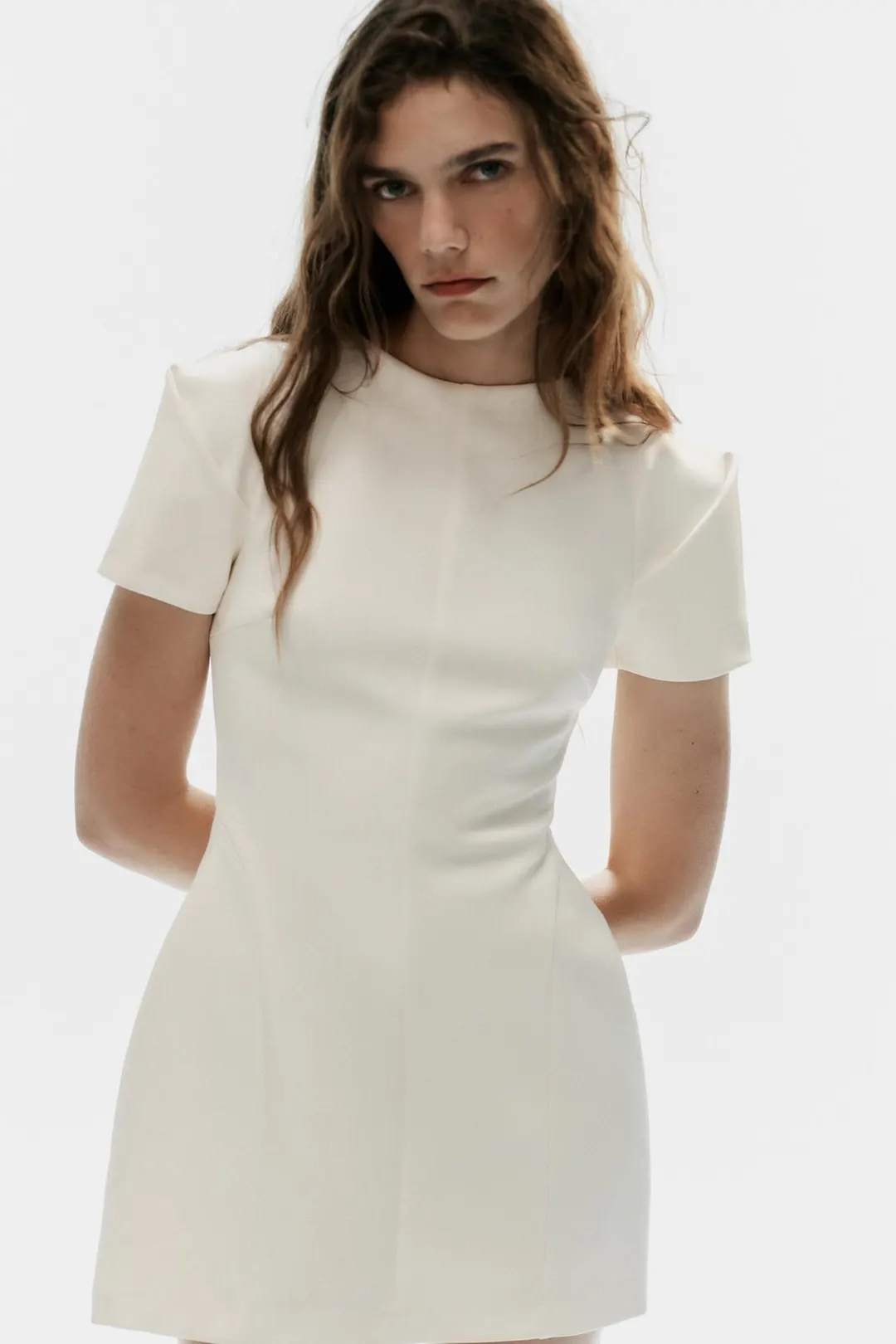 Платье мини с плиссированными рукавами, Zara