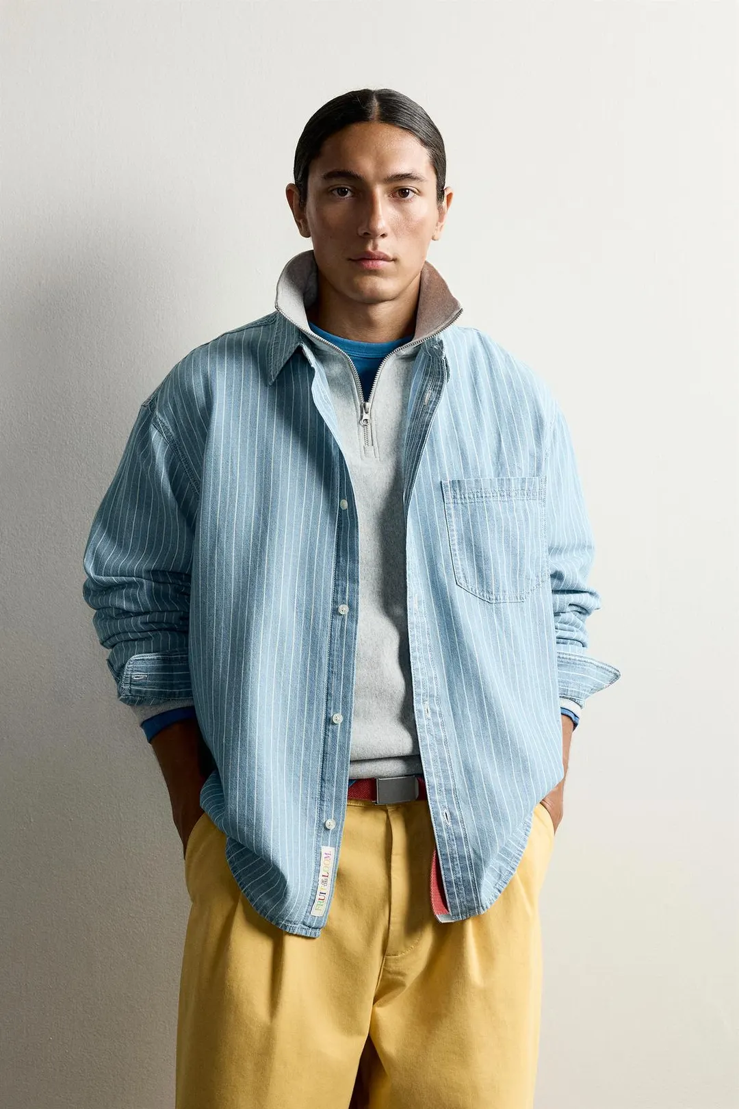 Рубашка джинсовая в полоску FRUIT OF THE LOOM™, Zara