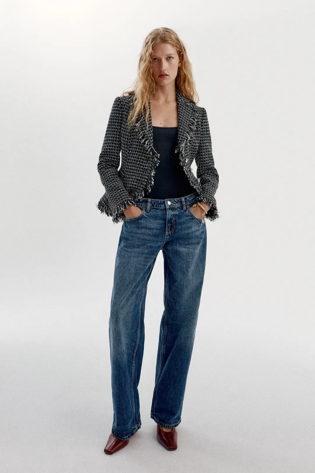 Фактурный блейзер с необработанными краями, Zara