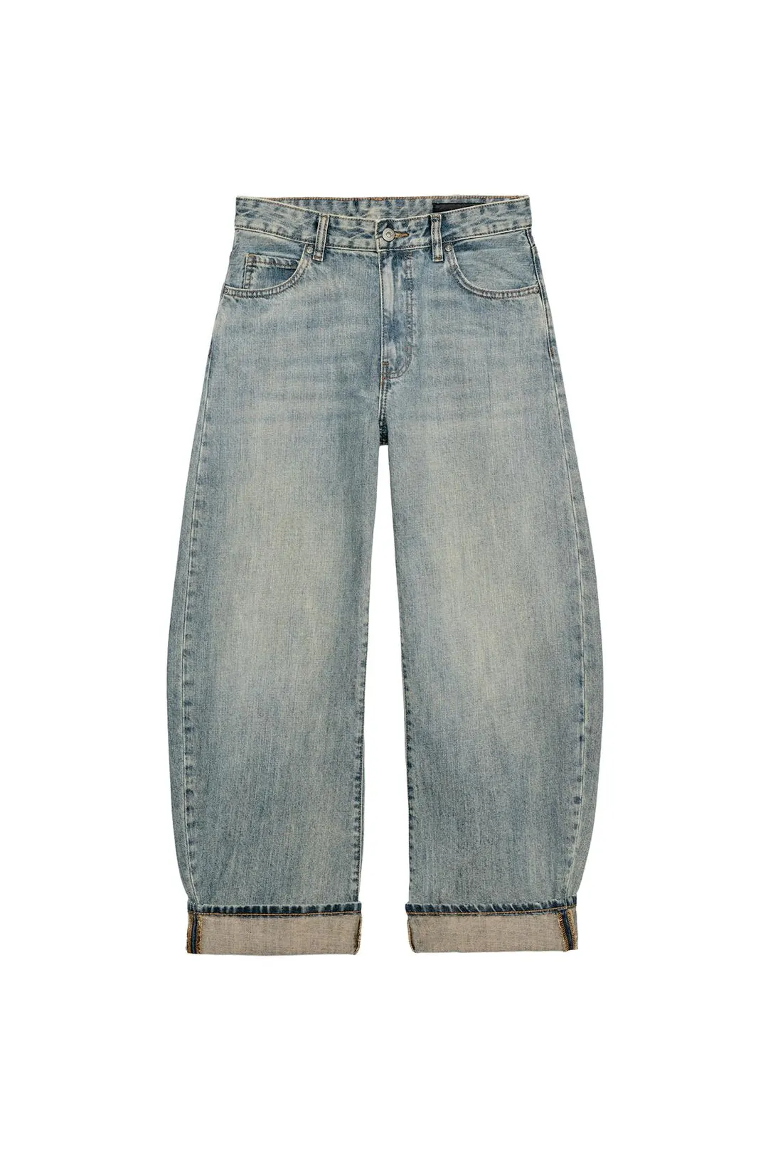 Джинсы ZW Collection силуэта balloon средней посадки с отворотами, Zara