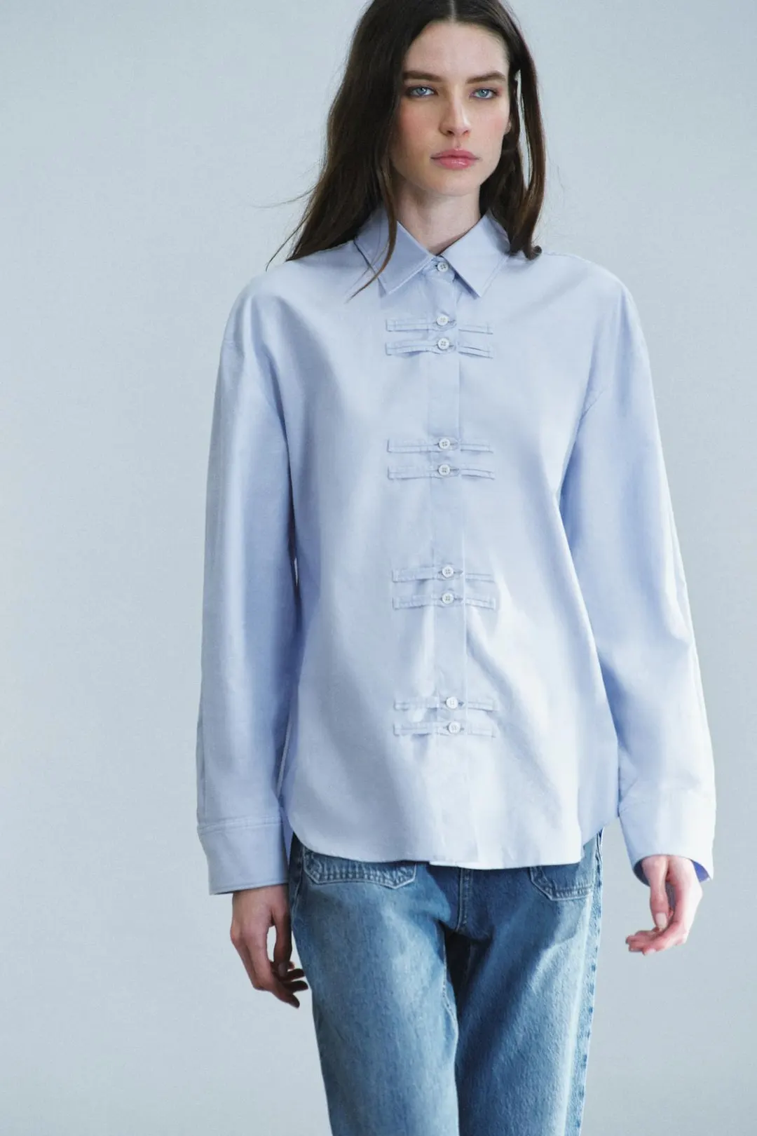 Рубашка оксфорд с застежкой-клевант ZW Collection, Zara