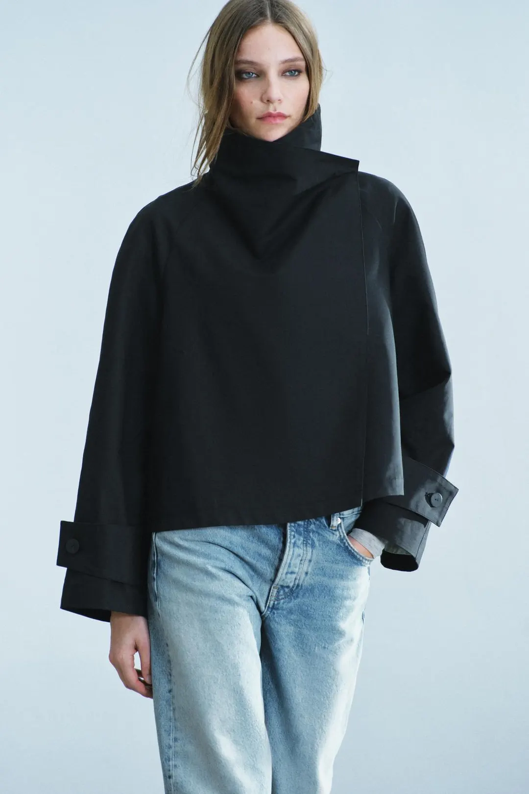 Укороченный тренч ZW Collection с высоким воротником, Zara