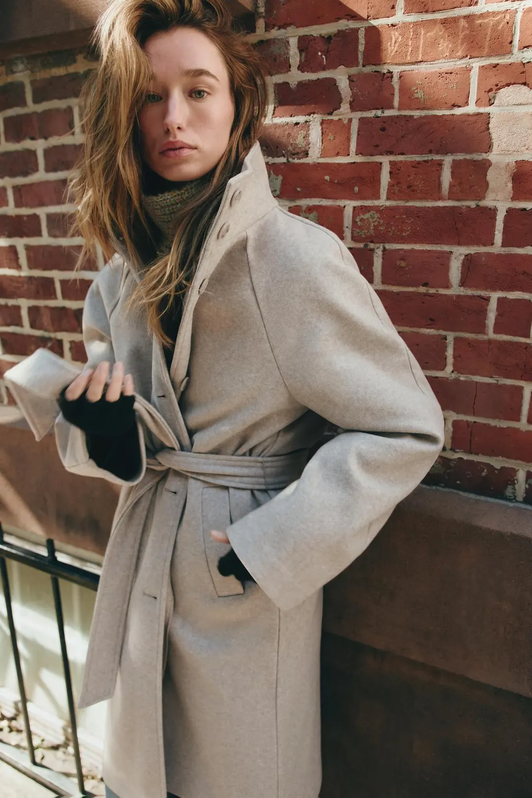 Пальто под шерсть с поясом, Zara