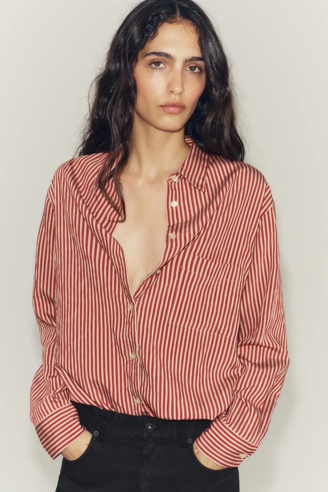 Рубашка в полоску с принтом и карманом ZW Collection, Zara