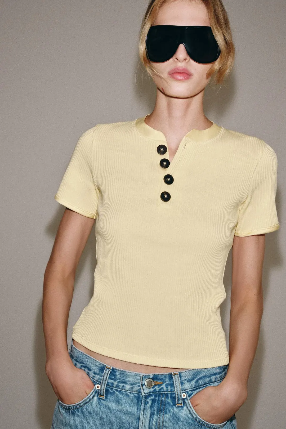Хлопковая футболка на пуговицах, Zara