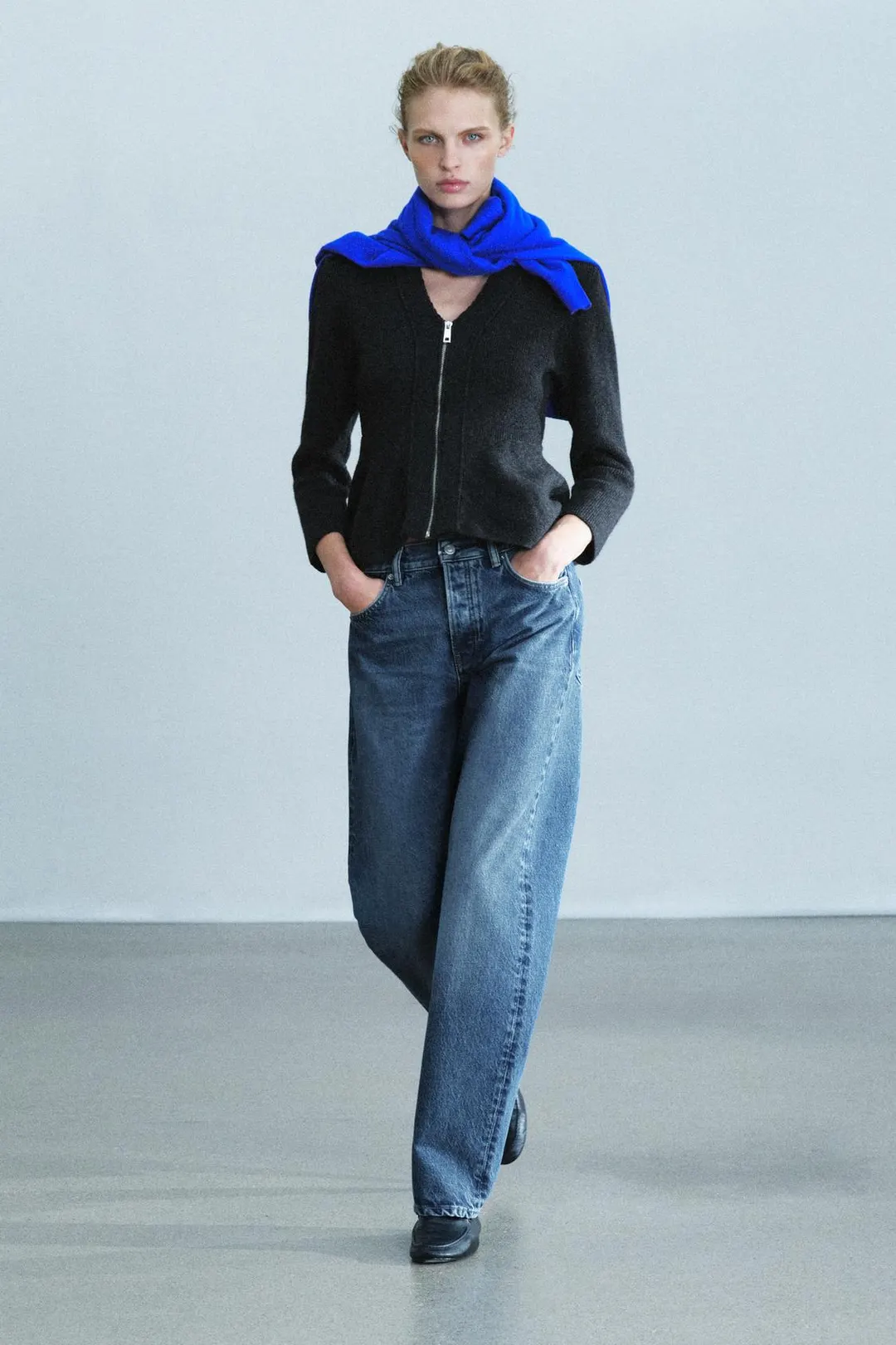 Кардиган с баской из смесовой шерсти, Zara