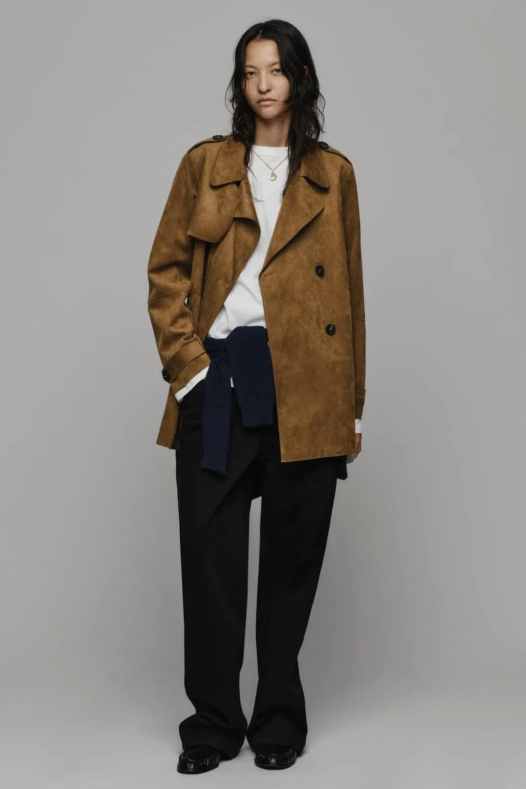 Тренч под замшу с поясом, Zara