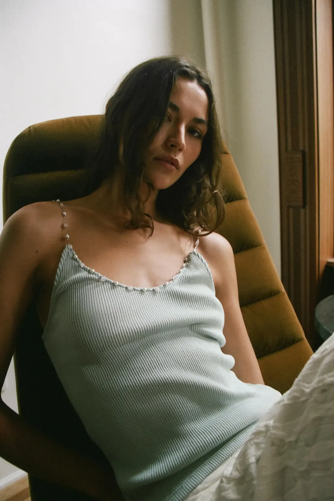 Топ в рубчик с бусинами, Zara