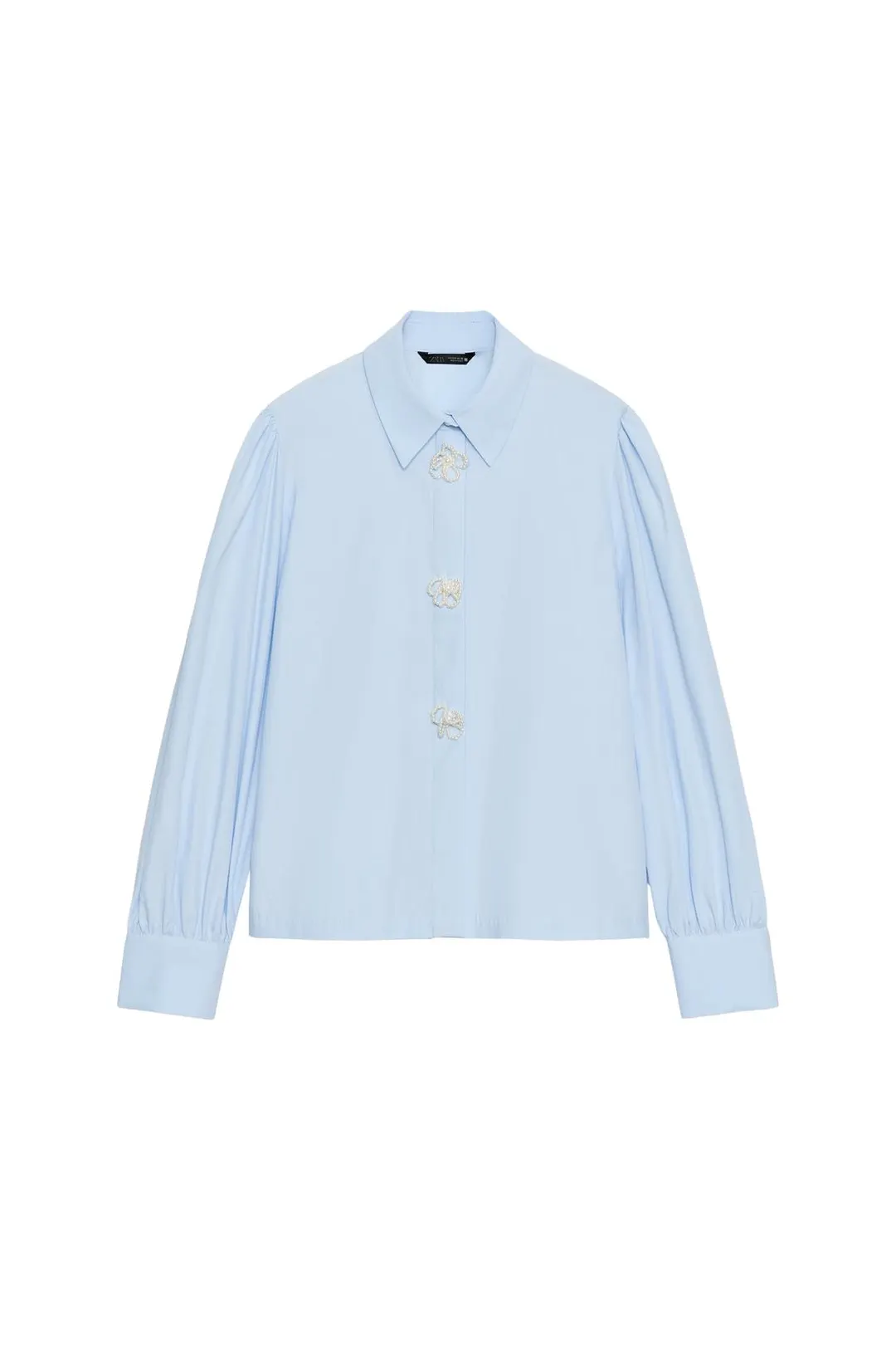 Рубашка из поплина с цветами из искусственного жемчуга, Zara