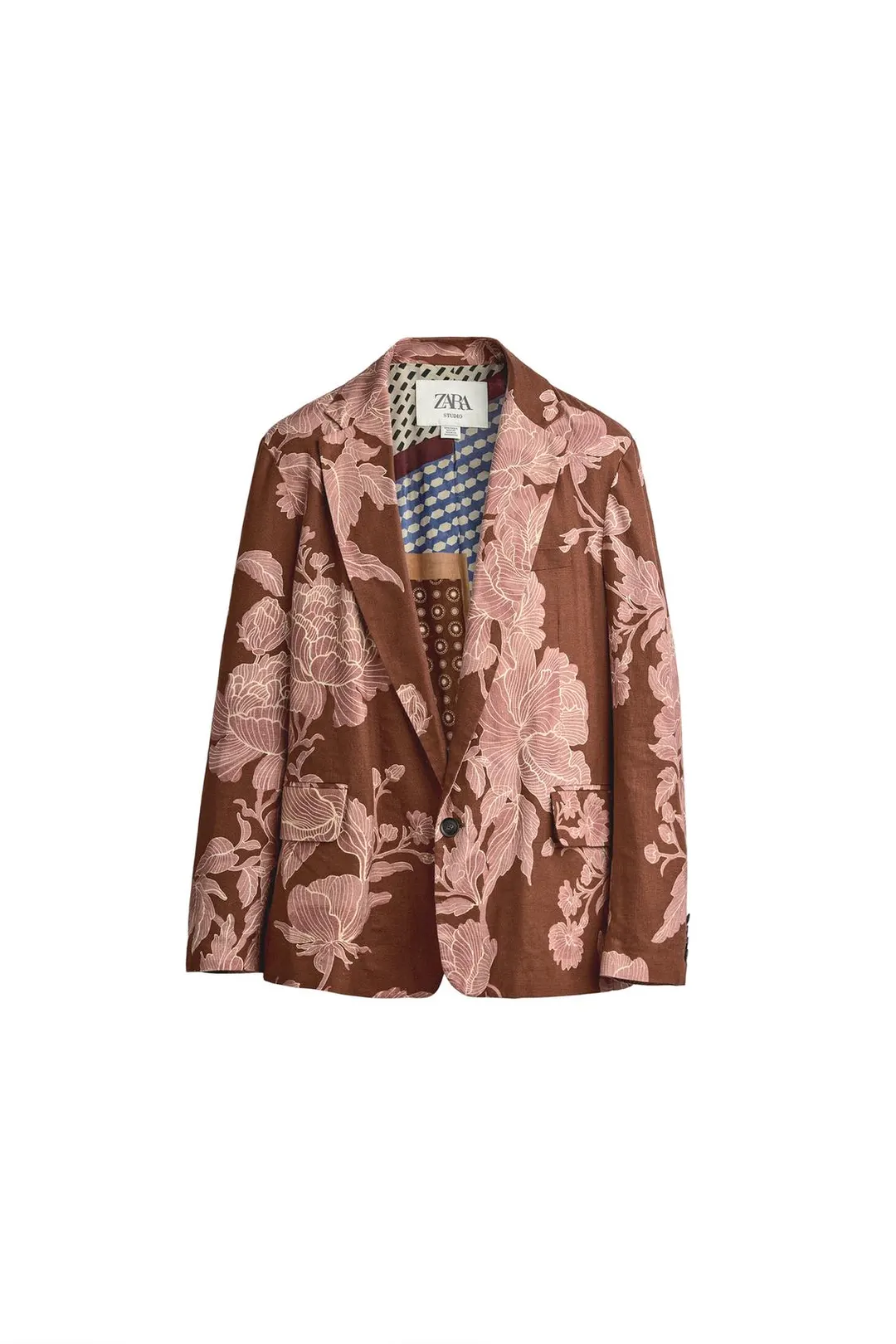 Пиджак свободного кроя из смесового льна с принтом Limited Edition, Zara