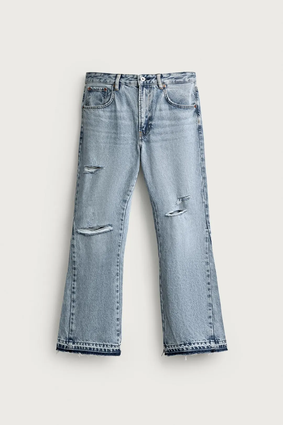 Джинсы клеш с разрывами, Zara