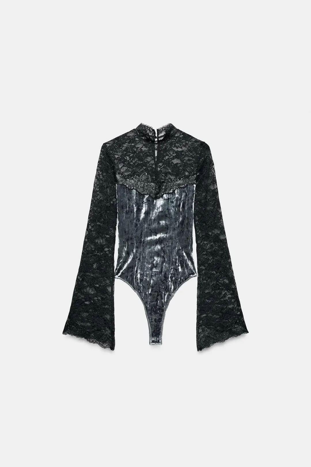 Боди из бархата с контрастным кружевом, Zara