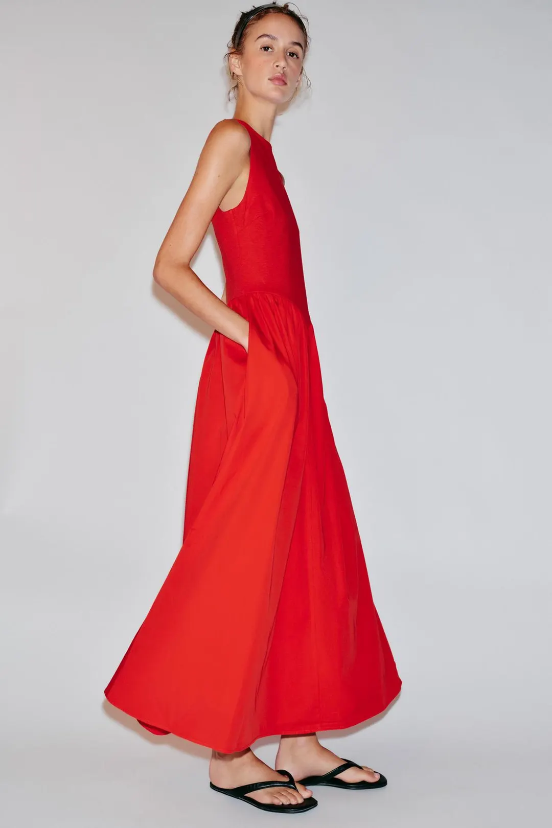 Платье комбинированное миди, Zara