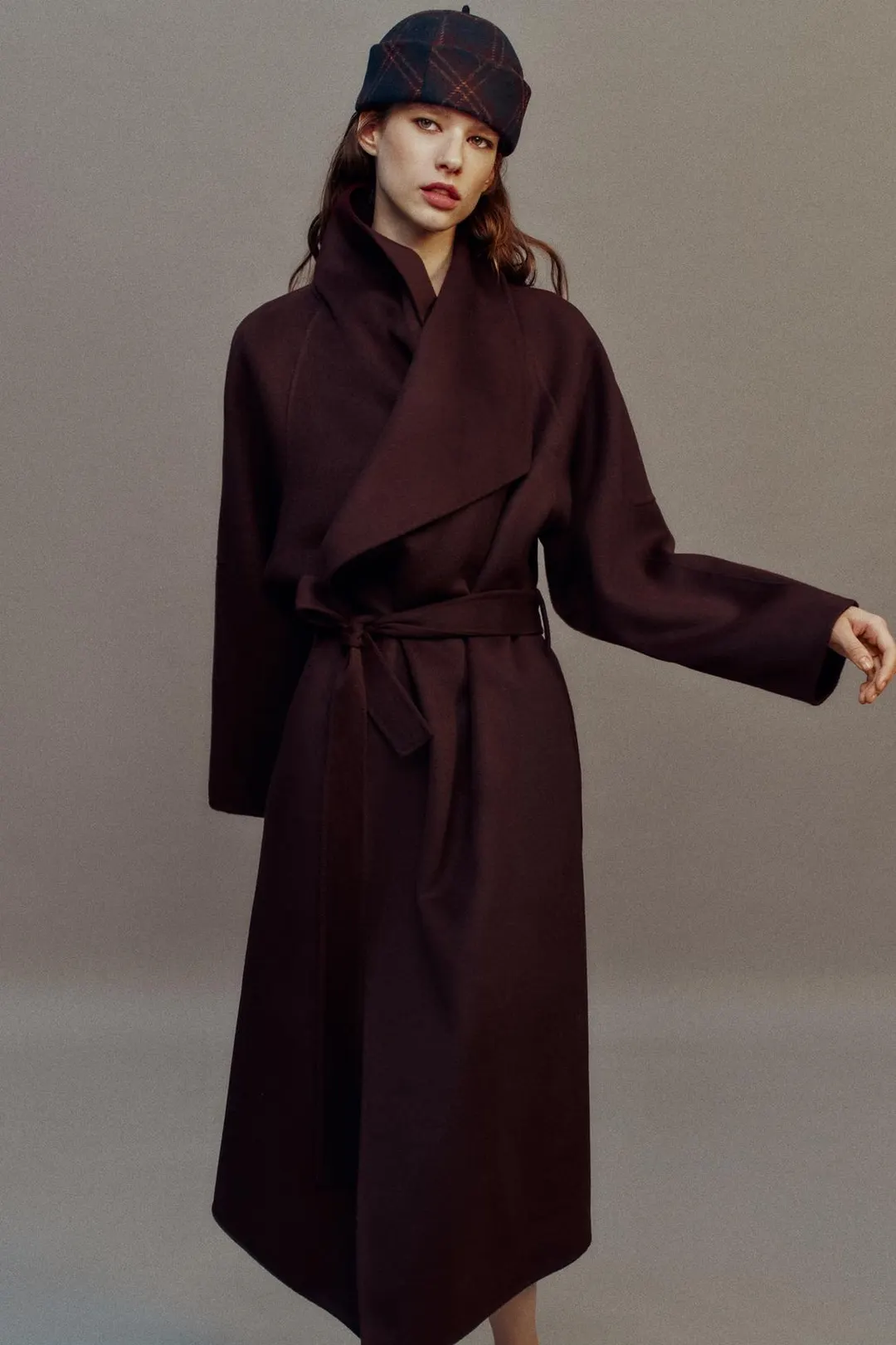 Длинное пальто с поясом, Zara