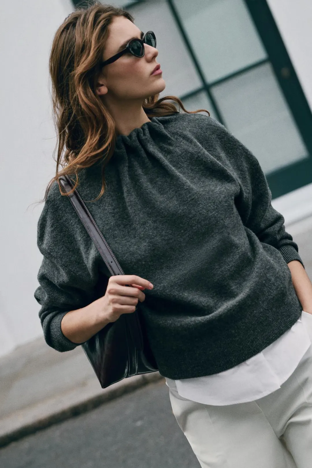 Вязаный джемпер со сборками у горловины, Zara