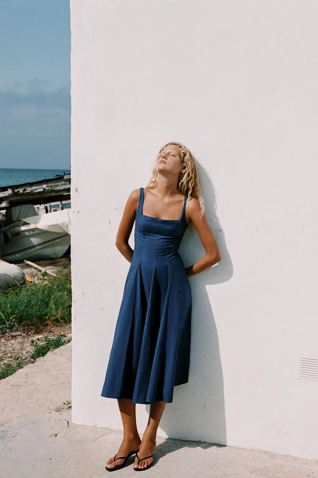 Платье миди из поплина с клиньями годе, Zara