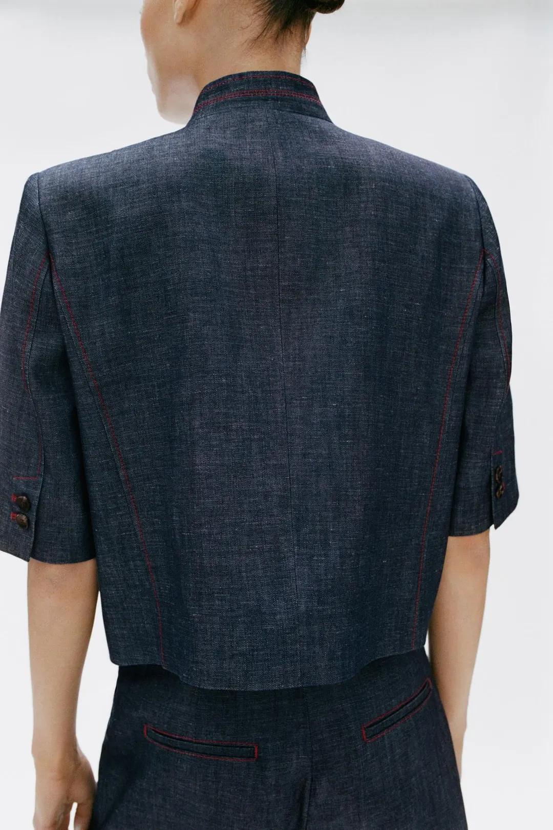 Бермуды из смесового льна с контрастной отстрочкой, Zara