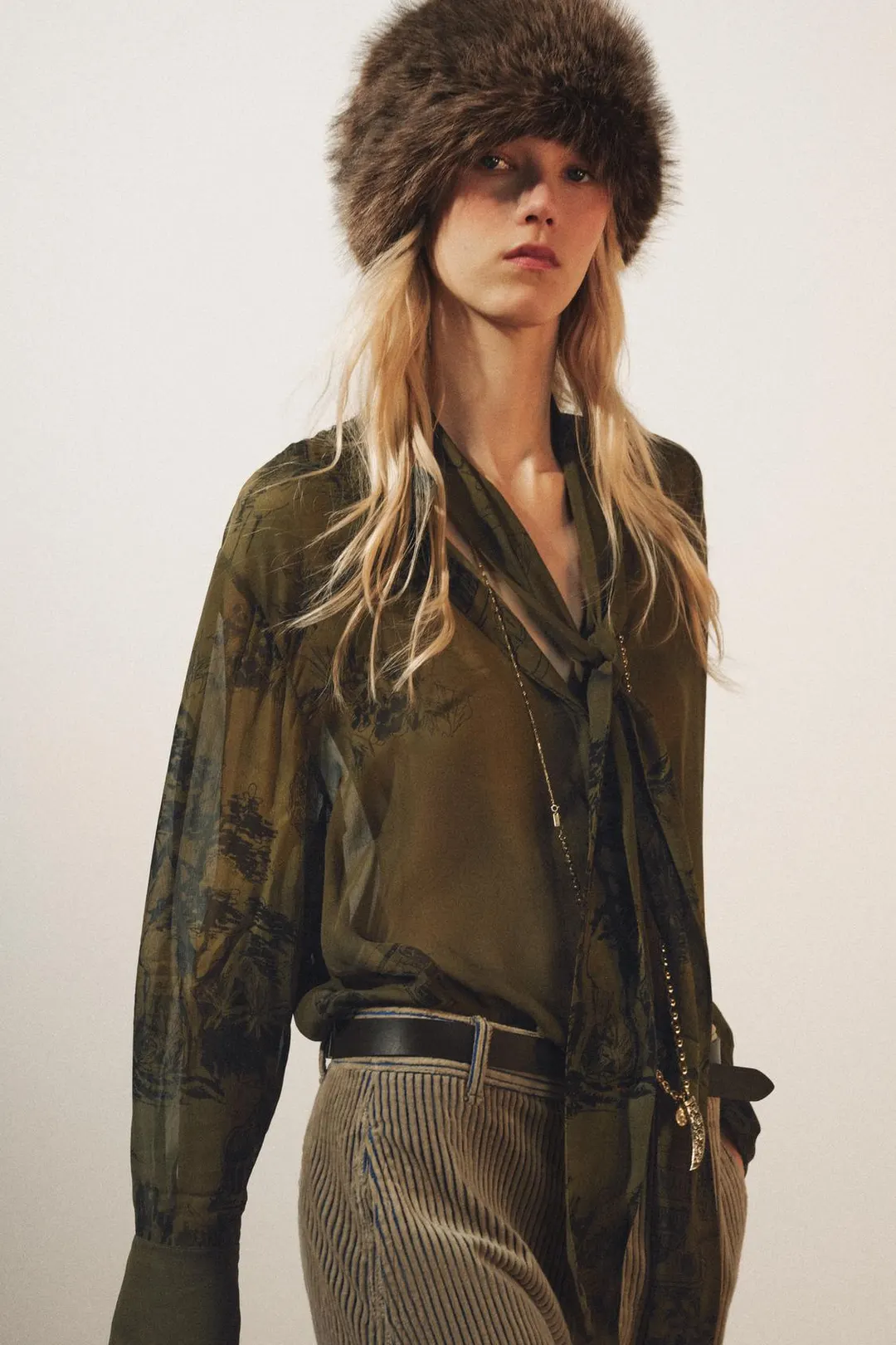 Рубашка с принтом и завязкой ZW Collection, Zara