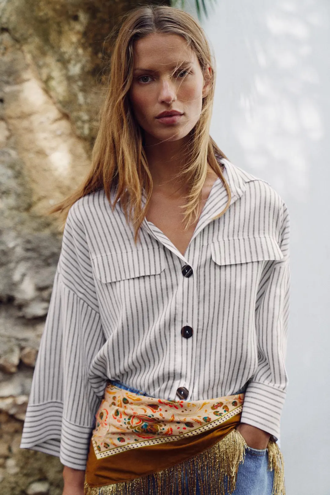 Рубашка в полоску из смеси льна, Zara