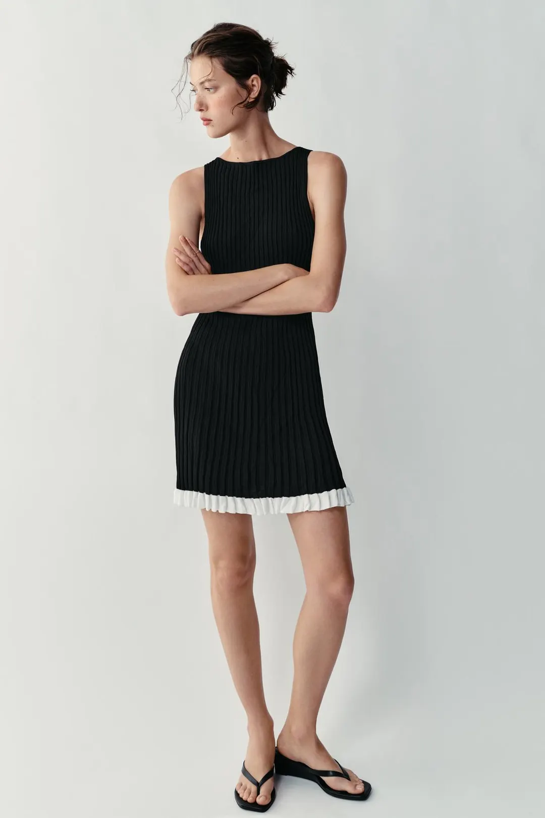 Платье короткое вязаное в рубчик, Zara