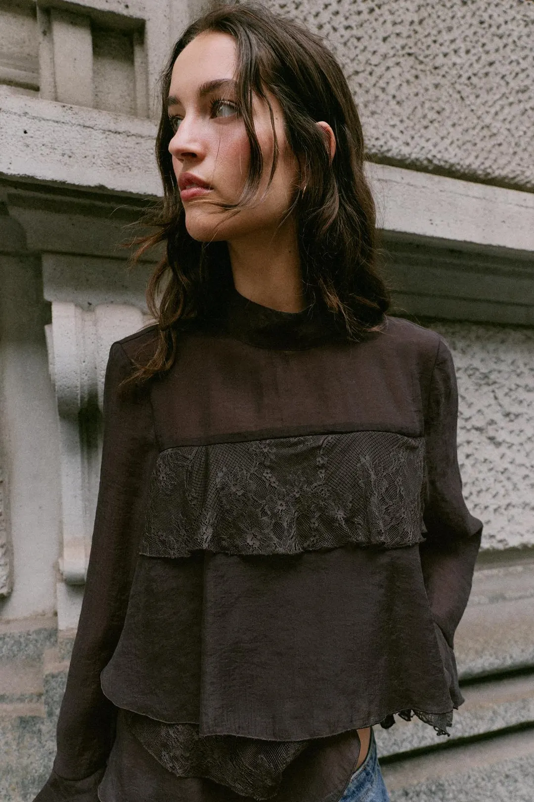 Рубашка из кружева с оборками, Zara
