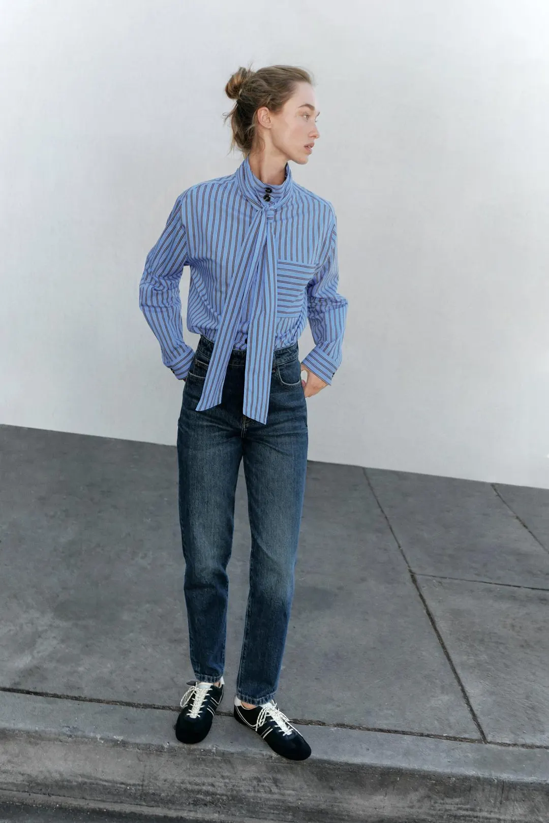 Рубашка в полоску с галстуком, Zara