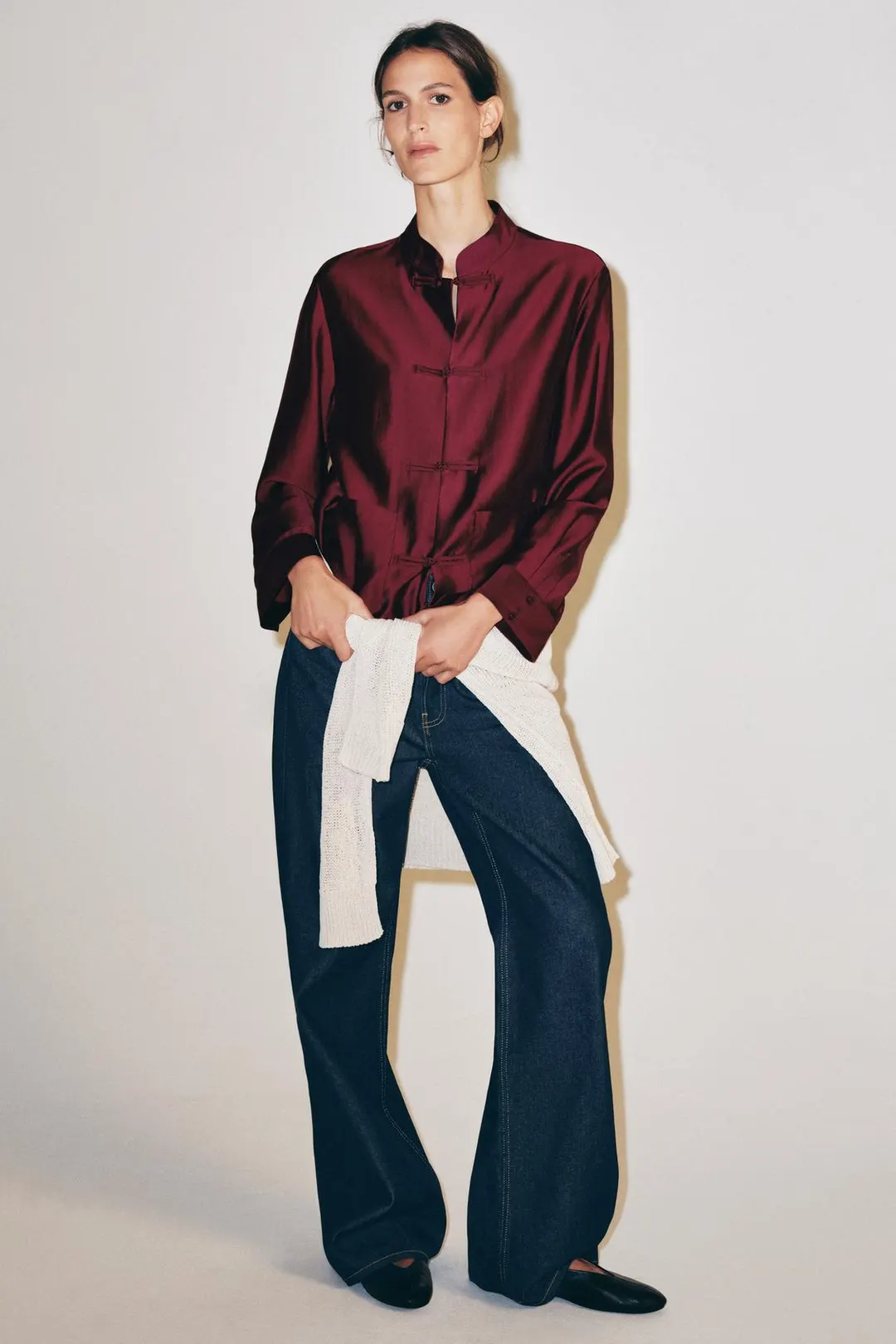 Рубашка ZW COLLECTION с застежкой на узелки, Zara