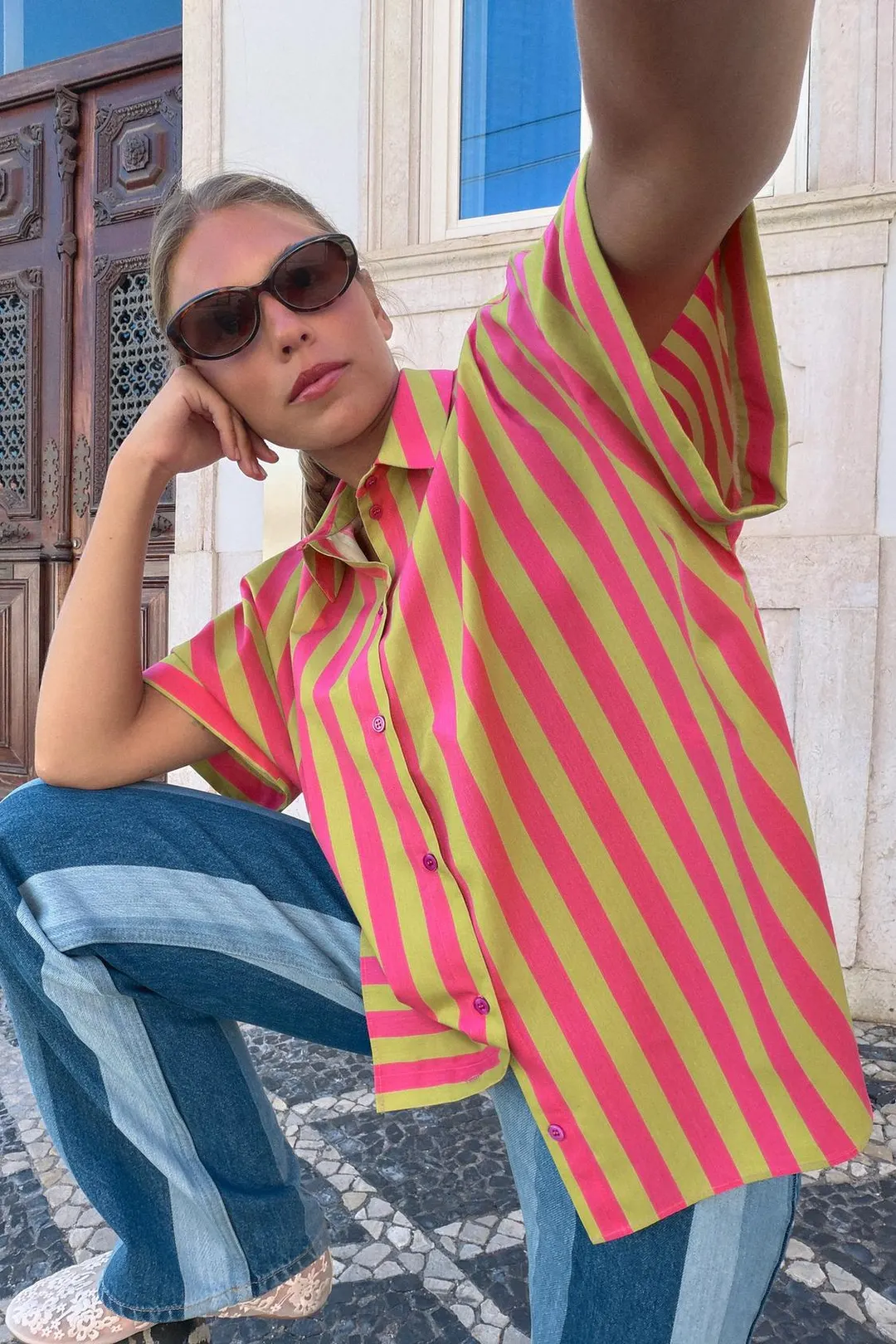 Рубашка в полоску с короткими рукавами, Zara