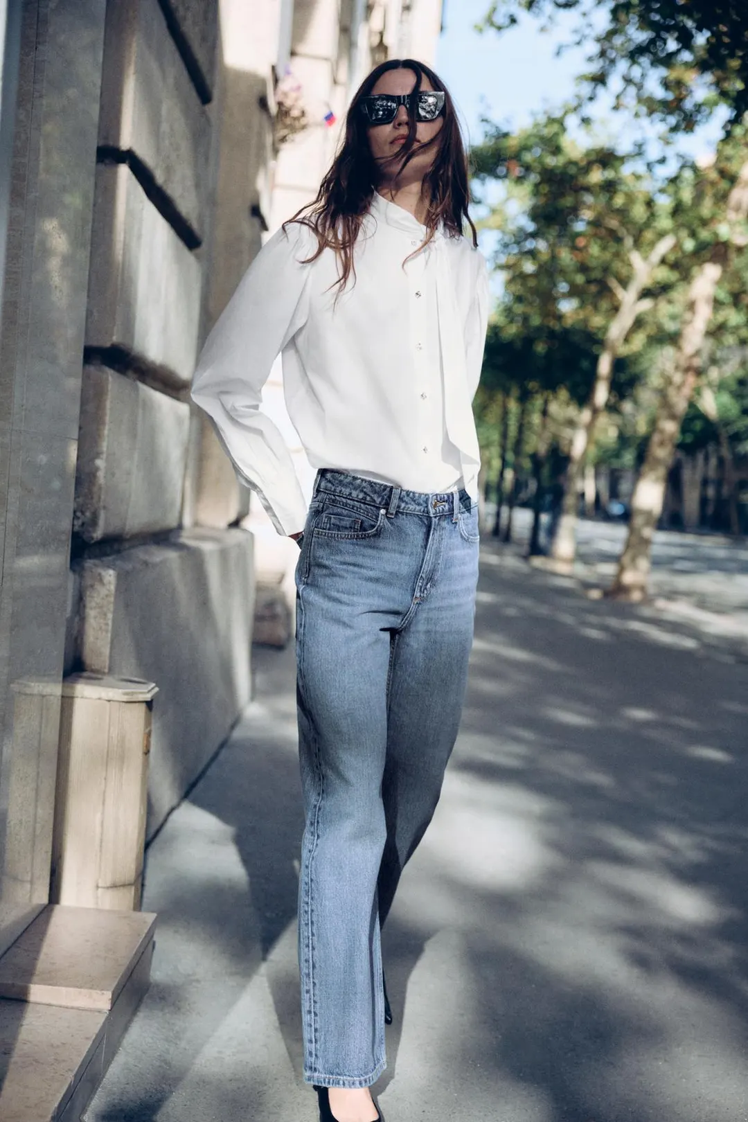 Джинсы Z1975 стандартного кроя удлиненные с высокой посадкой, Zara