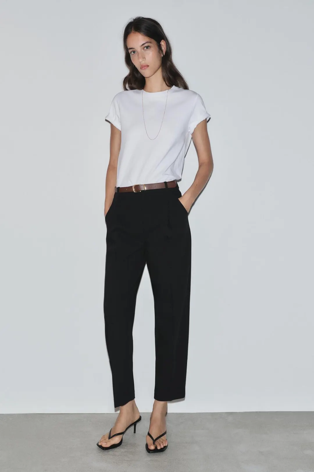 Укороченные брюки с поясом, Zara