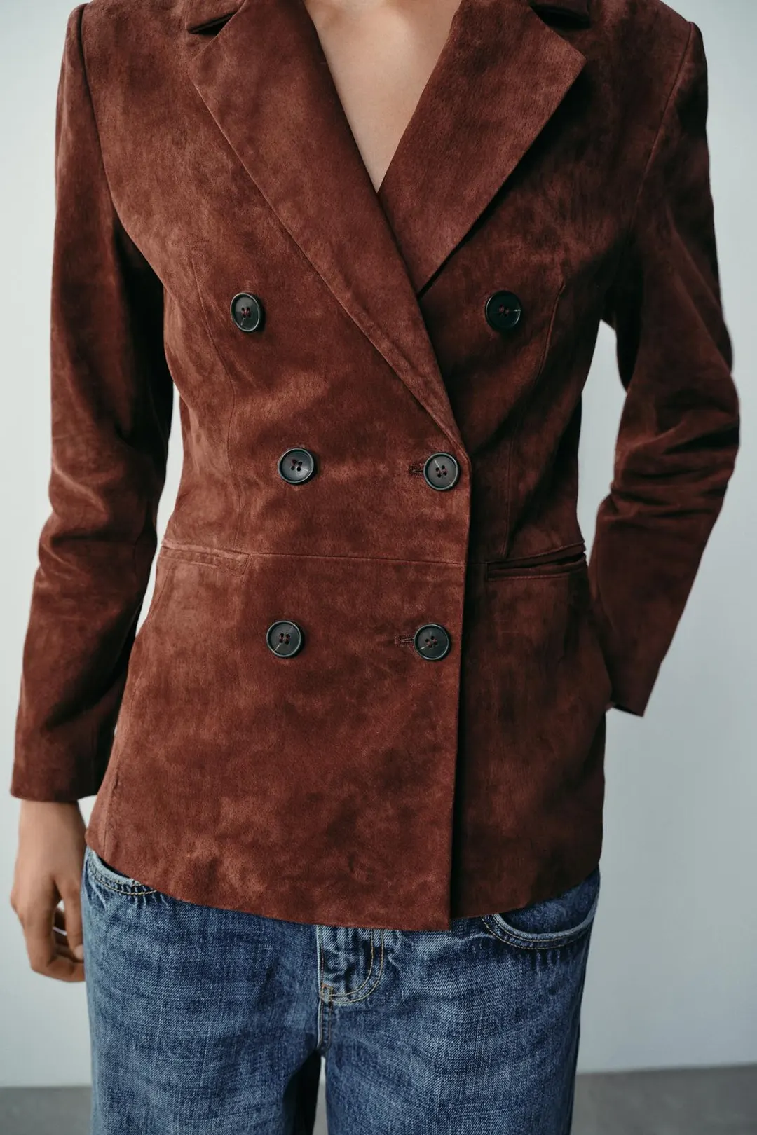 Кожаный блейзер классического кроя, Zara