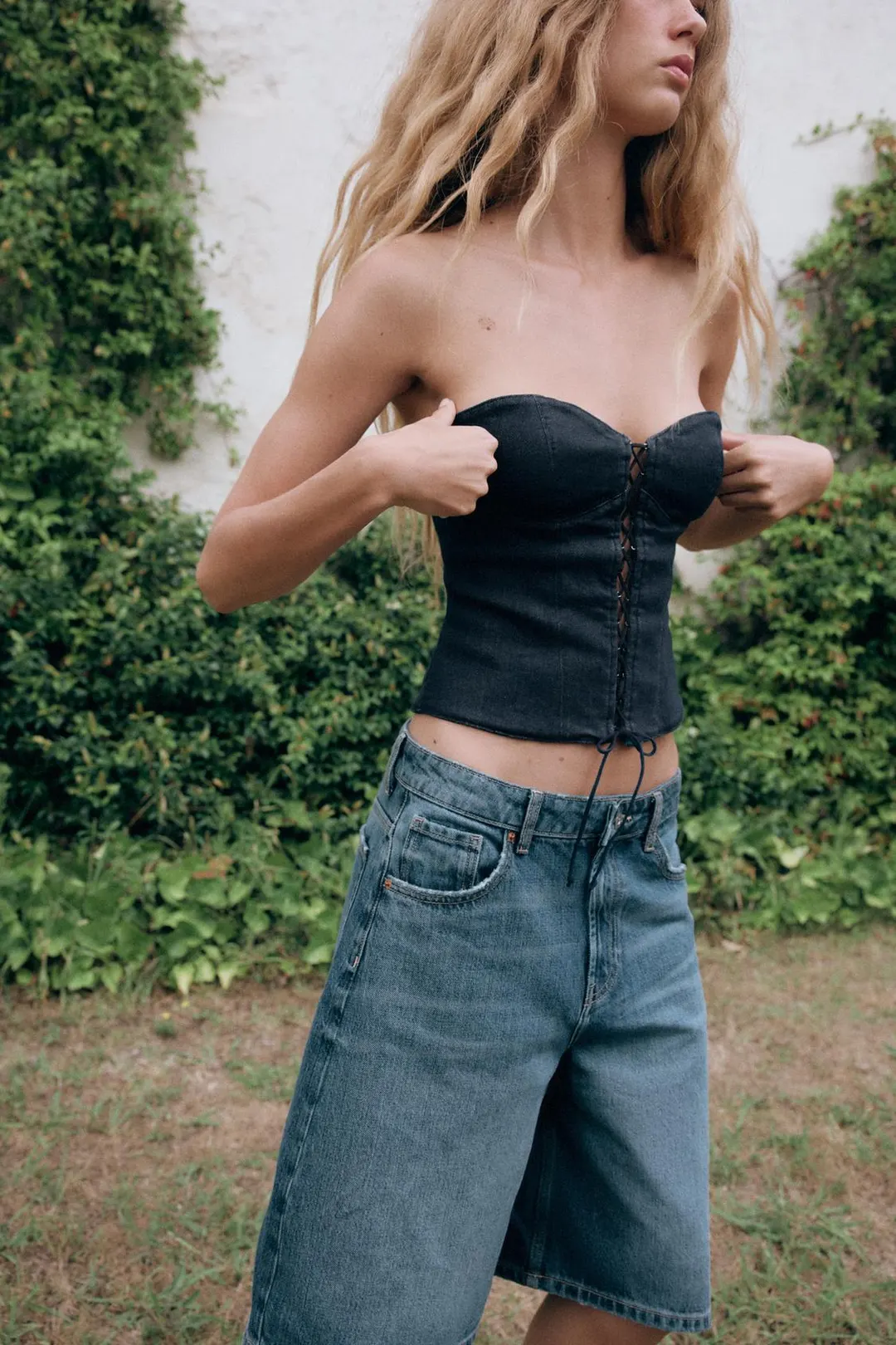Джинсовые бермуды TRF багги со средней посадкой, Zara