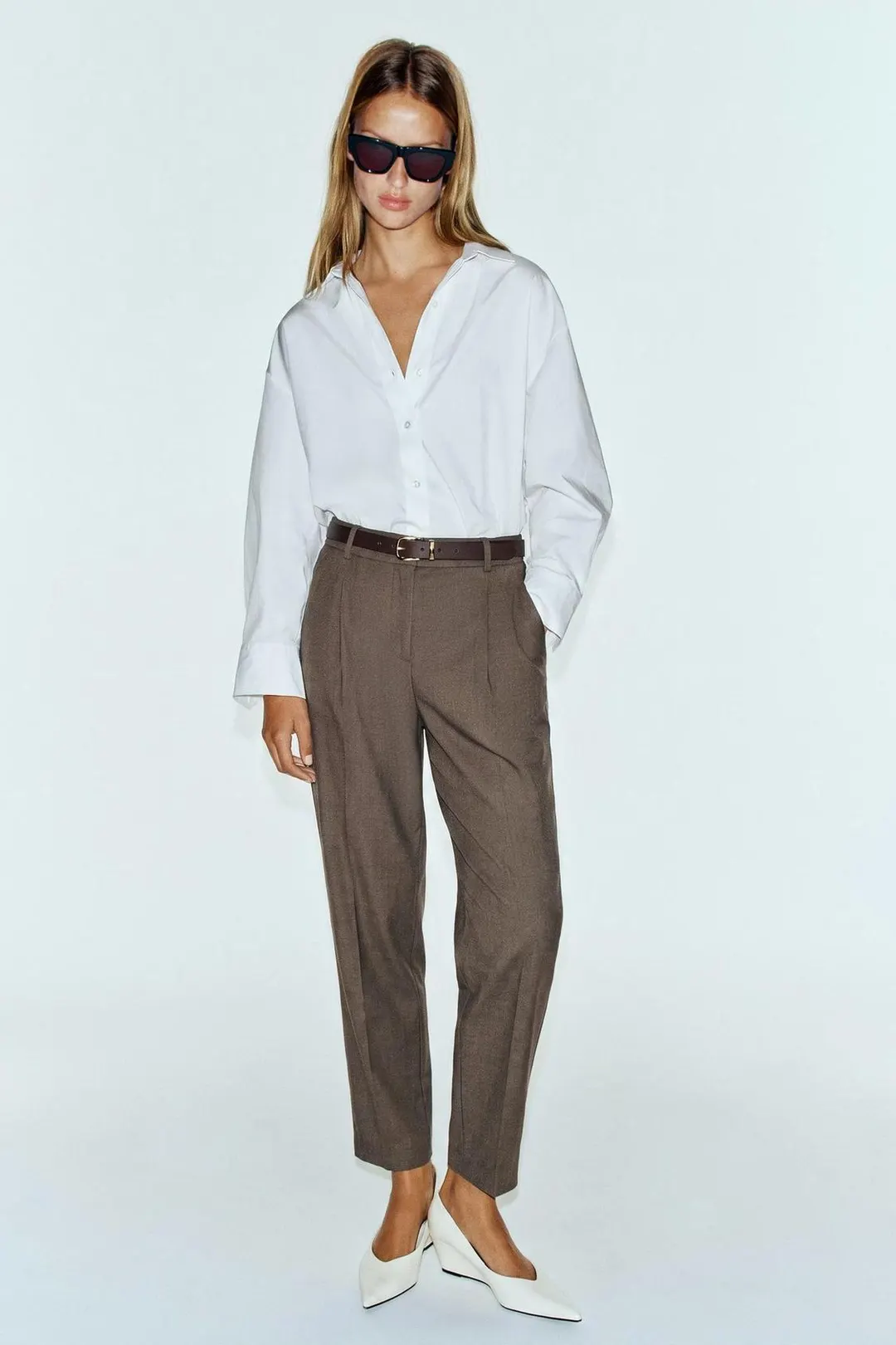 Укороченные брюки с поясом, Zara
