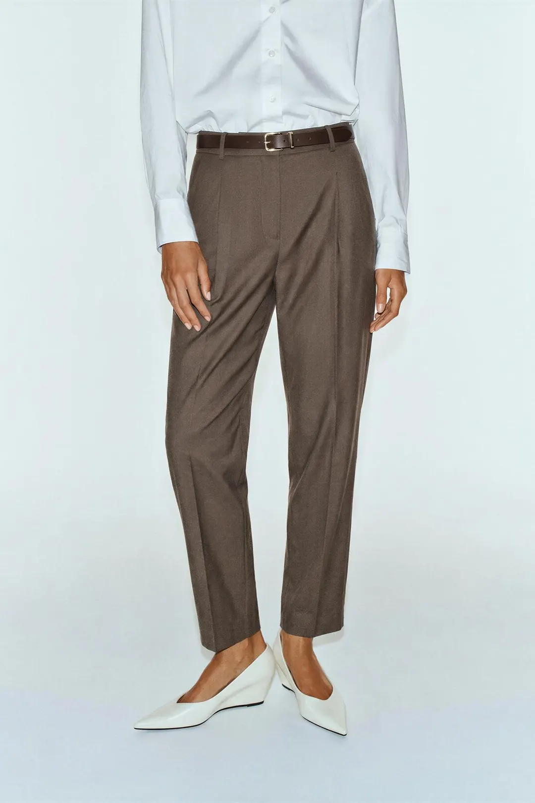 Укороченные брюки с поясом, Zara