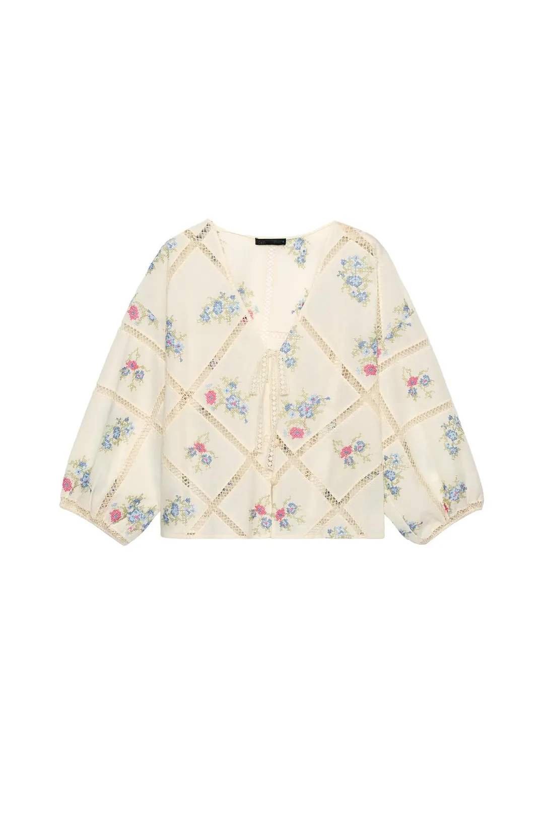 Блузка с мережкой и вышивкой, Zara