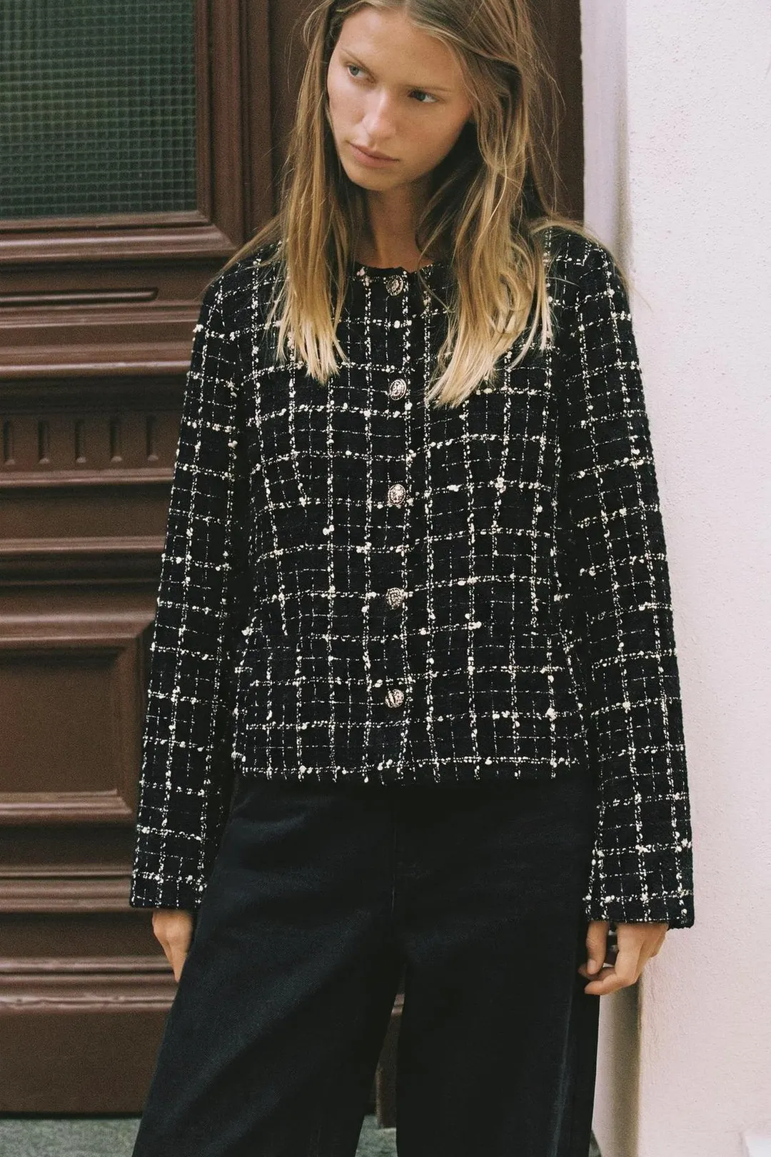 Фактурный блейзер с круглым вырезом, Zara