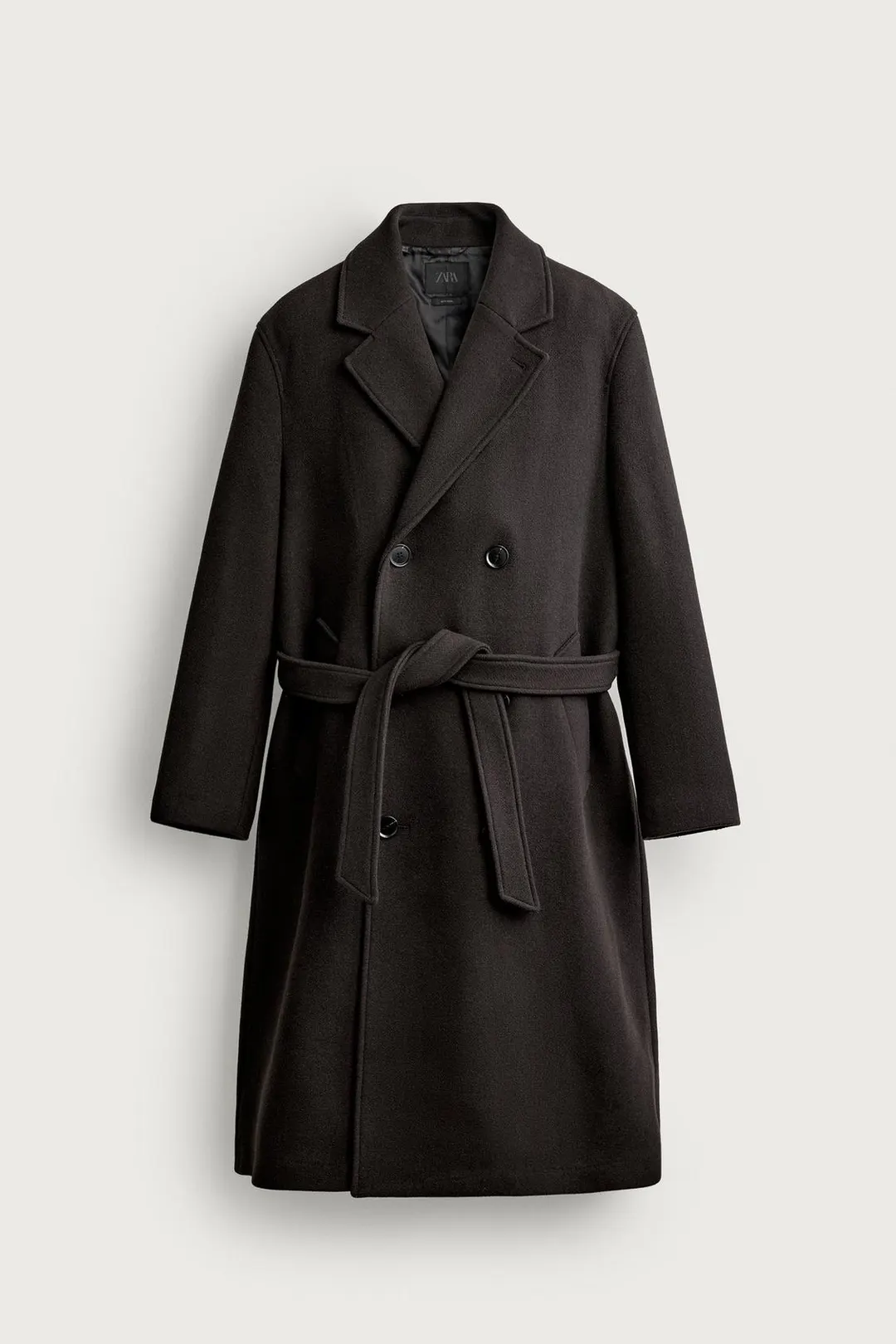 Двубортное пальто из смесовой шерсти с поясом, Zara
