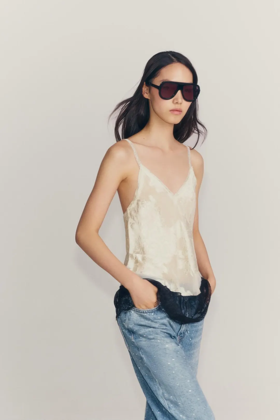 Топ на тонких бретелях из шелкового жаккарда ZW Collection, Zara